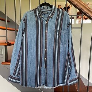 Sasson Men's Denim Button Down Shirt Size Large striped vintage 90’s